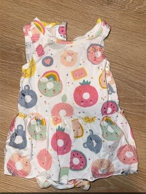 Angel Dear Baby Sleeveless Bamboo Romper in White with Pastel Fruit Prints